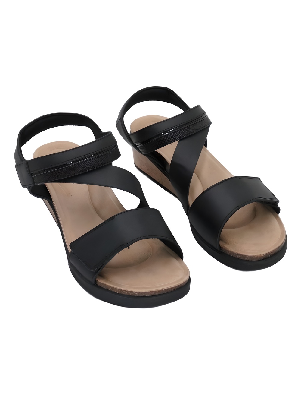 Clarks Womens Kacha Wave Black Leather 2" Wedge Sandals Size 8W